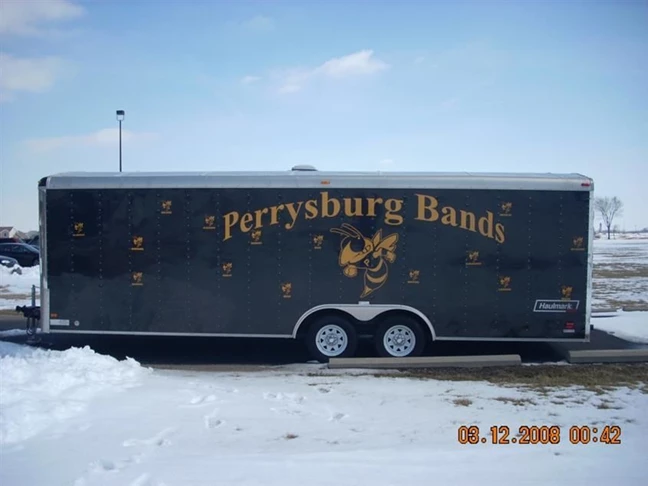 Perrysburg High School Band trailer used in parades and to move gear.