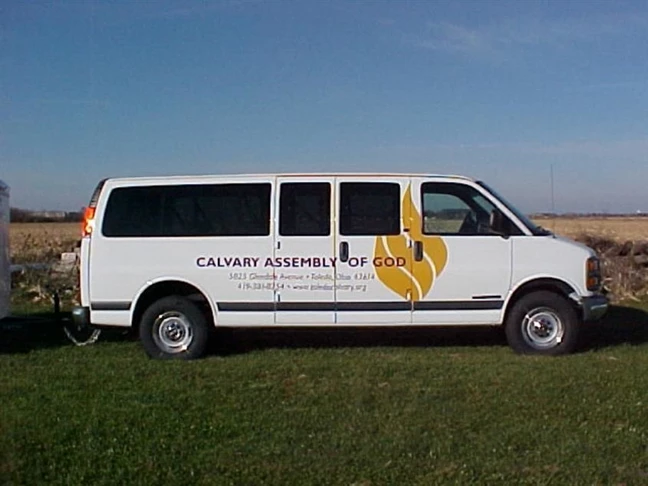 Lettered up vehicle for Calvary Church in Toledo, Ohio.