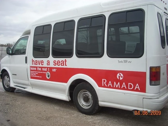 Shuttle bus lettering for Ramada, Secor Road in Toledo, Ohio.