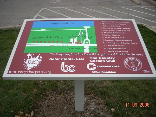 Fabricated from aluminum, with clear overlay, installed in Downtown Perrysburg, Ohio during the art walk.