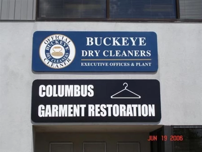 Logo and and signage for Buckeye Dry Cleaning strategically placed for high visibility